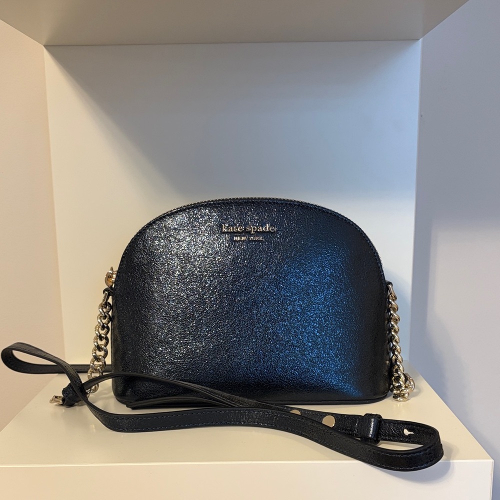 kate spade Black Leather Crossbody Bag with Gold Chain